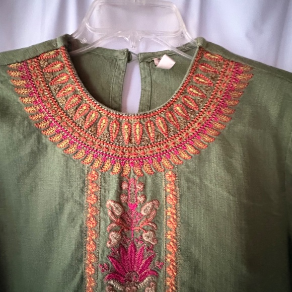 Ethnic Green Embroidered Pakistani Cotton Phiran 3/4 Sleeve Dress Women's Small - Picture 4 of 11